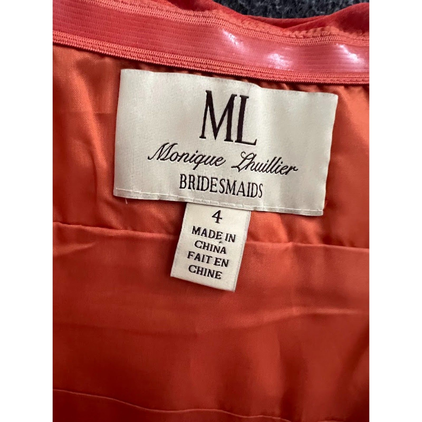 Women's Monique Lhuiller Bridesmaid Dress Ruche Coral-Orange, Size 4 — image 2 of 8